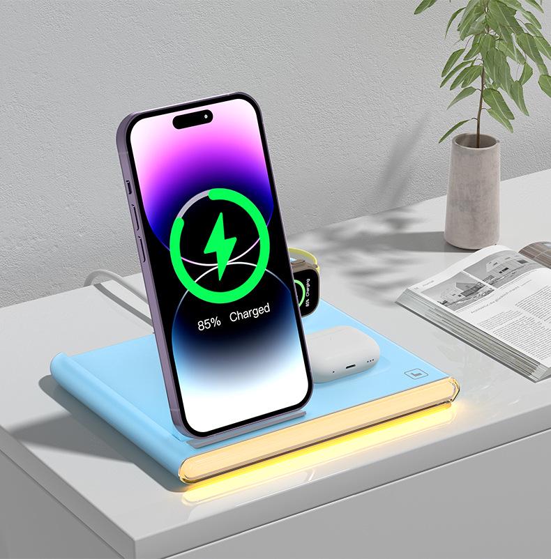 3-in-1 Foldable Wireless Charger for Phones, Earbuds, Apple, Samsung, and Watches with Fast Charging