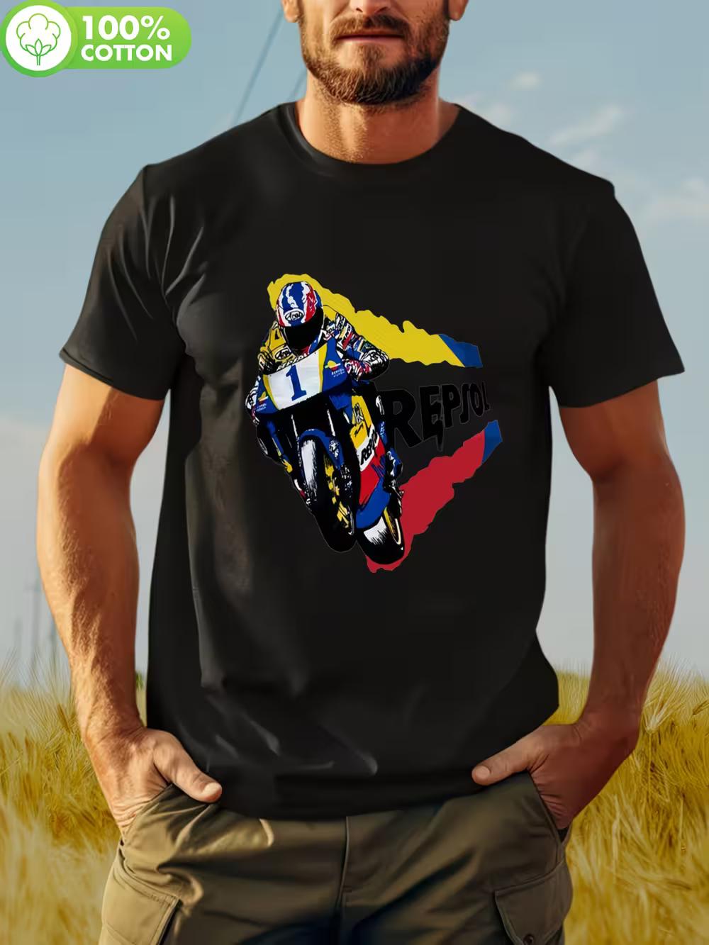 

Classic Michael Doohan 90S Reversible Motorcycle Racing T-Shirt - Featuring Repsol Logo & Number 1 Design XL