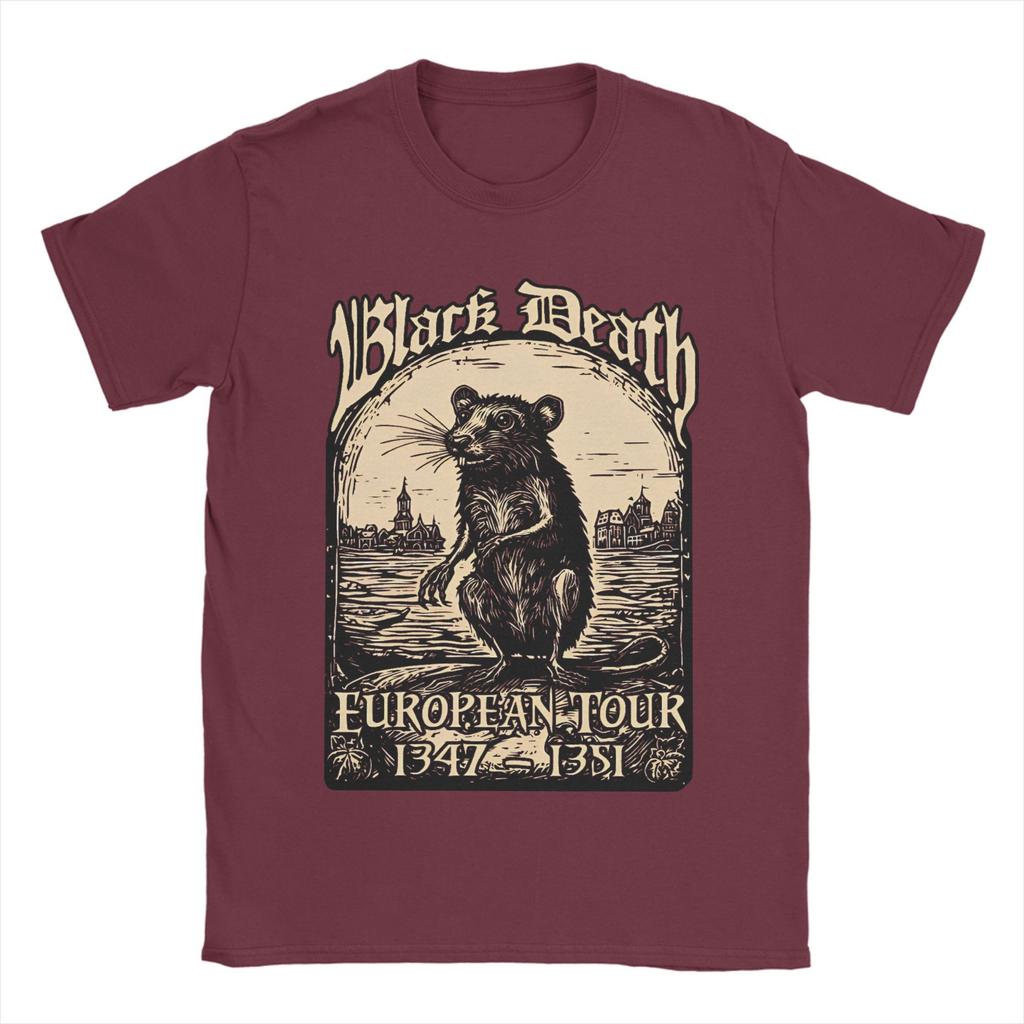 Bubonic World Tour T Shirts Men's Cotton Funny T-Shirt Round Collar Black Death European Tour Tees Short Sleeve Clothing