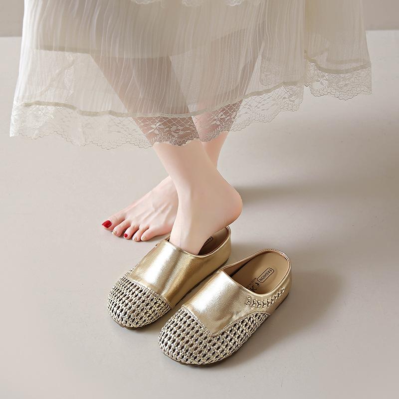 Thick-soled Woven Hollow Bag Head Sandals Women's Shoes 2025 New Comfortable and Breathable One-pedal Beach Roman Slippers