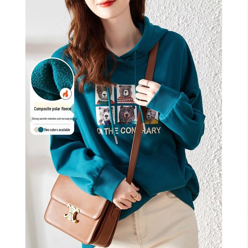 Women s Plus Velvet Printed Hoodie S