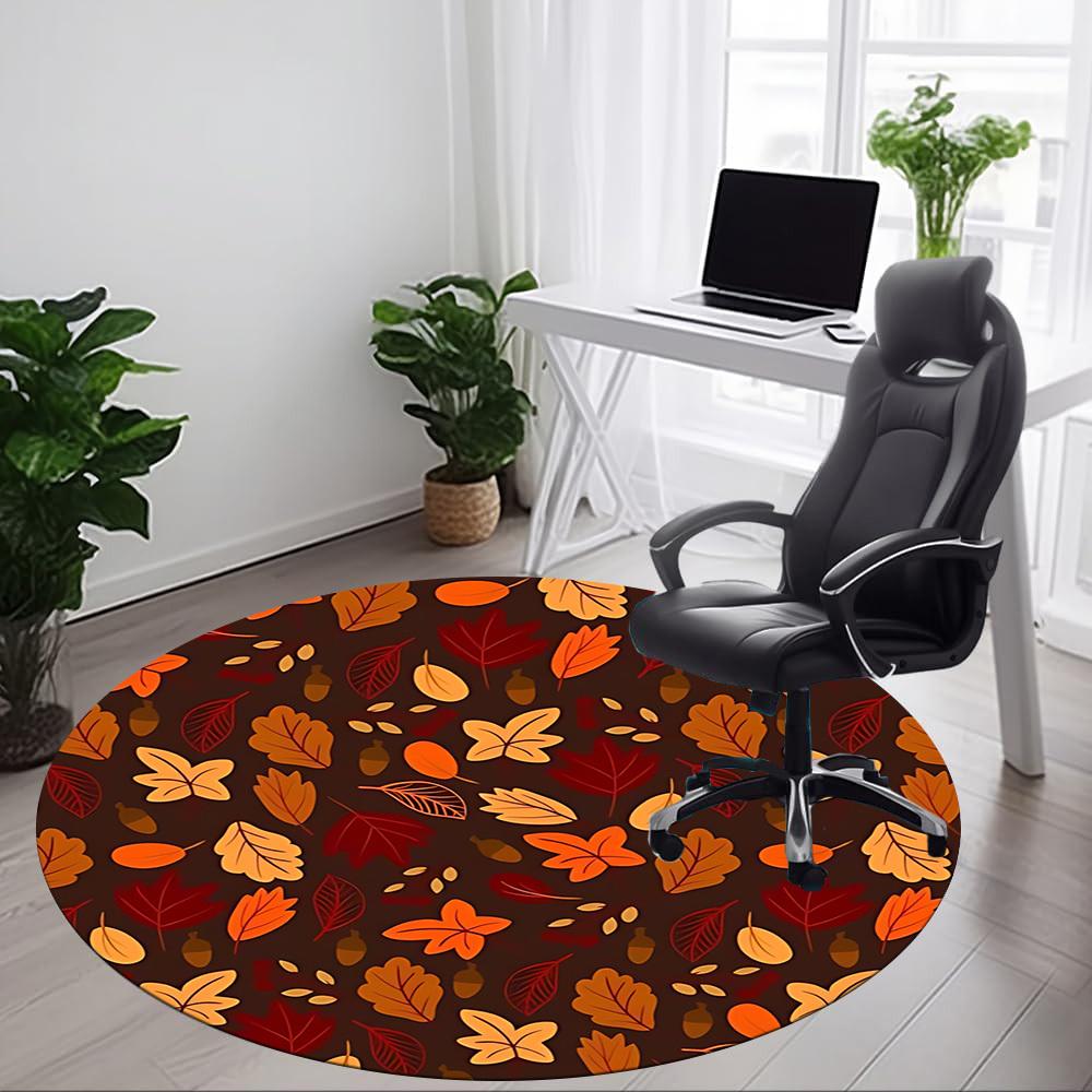 1pc Autumn Leaves Office Round Area Rug, Mat Suitable For Office, Under Office Chairs Bedroom Living Room Home Decor, Room Deco