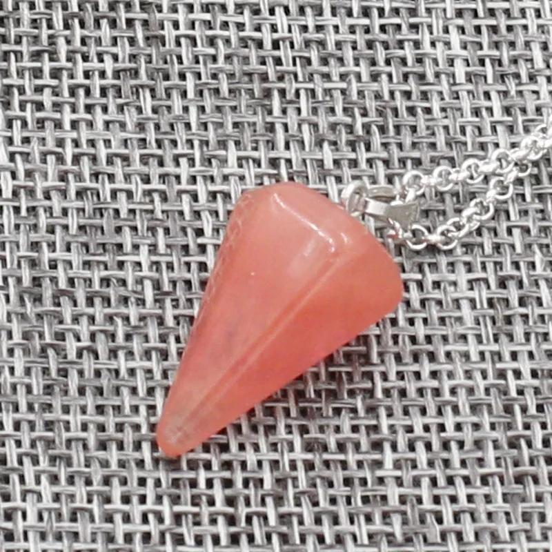 1pc Natural Stone Hexagonal Pendant Chain Necklace Taper Soul Swing Bullet Crystal Necklace For Men And Women