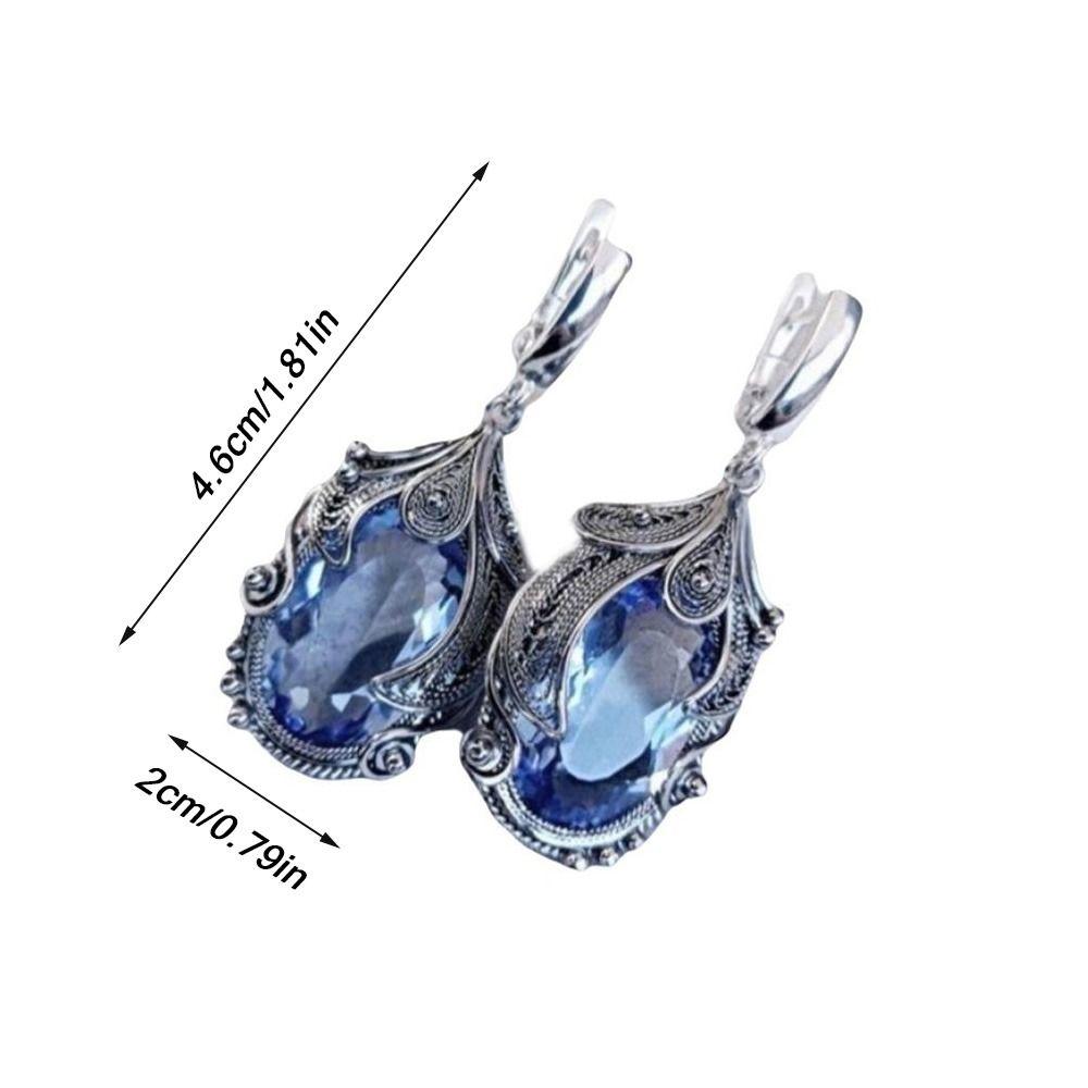Silver-Plated Metal Zircon Drop Earrings Oval Zircon Stone Ornate Inlaid Long Drop Earrings Long Dangle Crystal Dangle Earrings