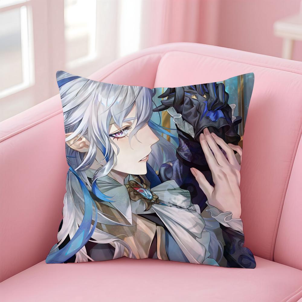 Popular Genshin Impact NNeuvillette Cushion Cover Pillowcase Short Plush Invisible zipper Room Sofa Cushion Cover