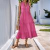 Women's V-Neck Button Detail Ruffled Maxi Dress In Blue, Beige, Green, Pink – Sleeveless Casual Summer Dress
