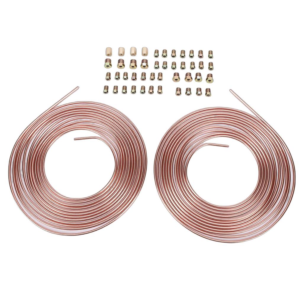 2 Sets 25Ft 3 16in Brake Line Tubing Kit with 32 Fittings 4 Connectors 8 Nuts Galvanized Alloy Brake Line Roll for