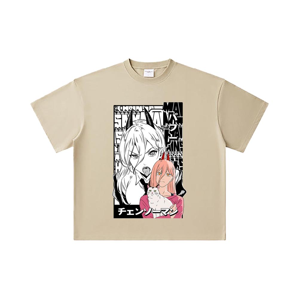260 GSM Double Yarn 32 Count 100% Cotton Chainsaw Man V57 Power Print Unisex Heavy Cotton T Shirt