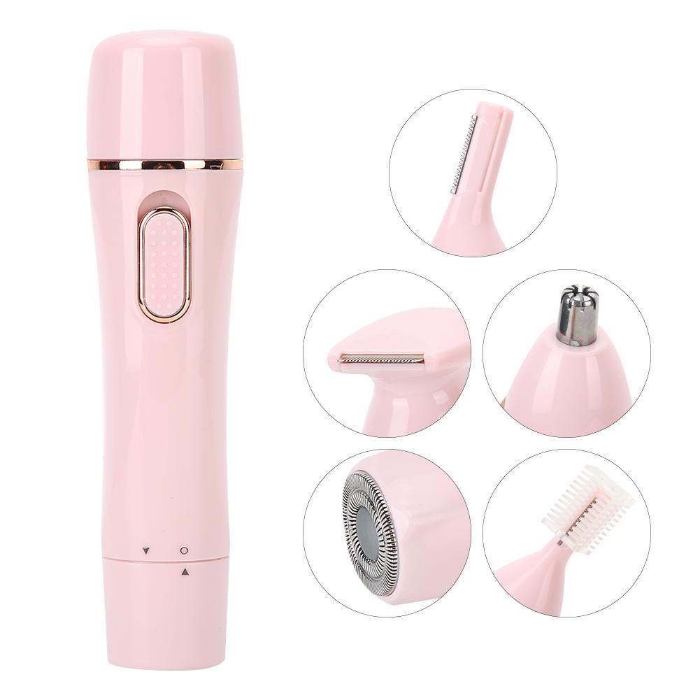 4 In 1 Electric Hair Shaver Epilator Portable Eyebrow Nose Hair Trimmer Pink (USB Charging)