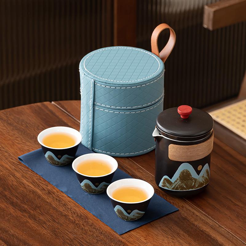 Retro Qingshan Travel Tea Set Light Luxury Portable Outdoor Car Teapot Set Company Gifts Practical