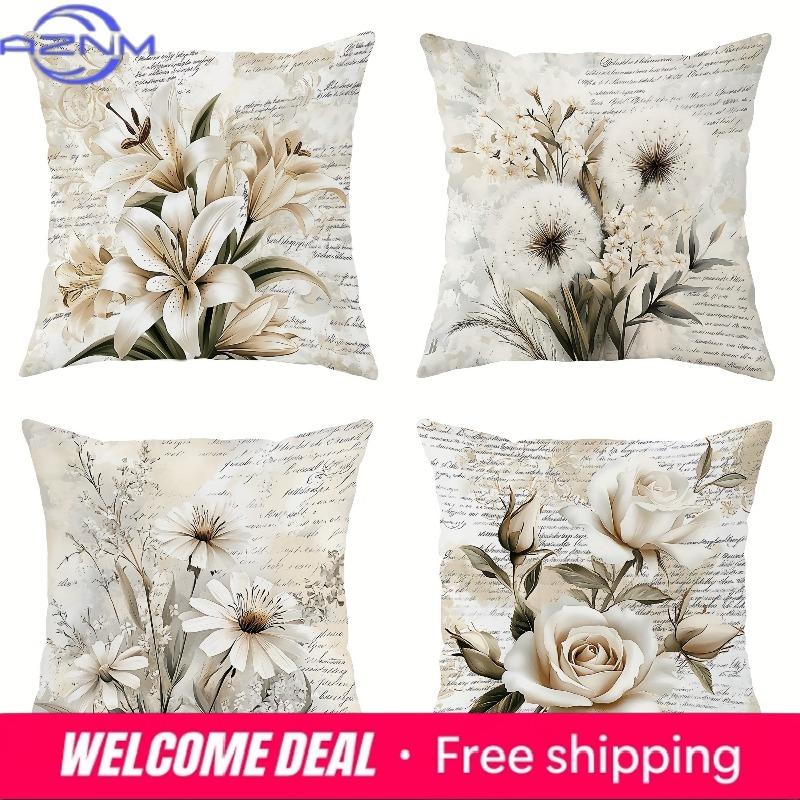 Vintage Floral Script Heritage Pillowcasesliving Room Sofa Cushion Cover, Soft And Comfortable, Bedroom Room Decoration