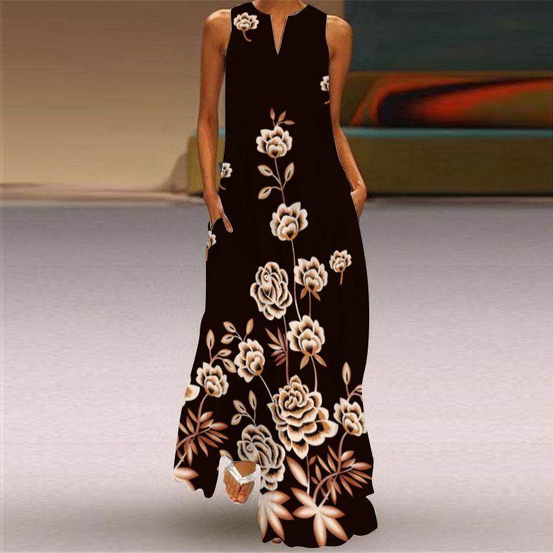 V-neck Dress Women's Fashion 3D Fashion Peacock Feather Print Loose Plus Size and Floor Skirt 2023 Sexy Beach Dress