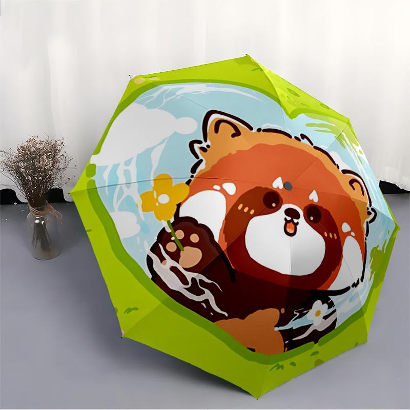 1pc Red Panda, Flower Automatic Open/close Folding Umbrella, Compact Portable Travel Umbrella, Perfect Birthday/Christmas, Cute Umbrella, Du