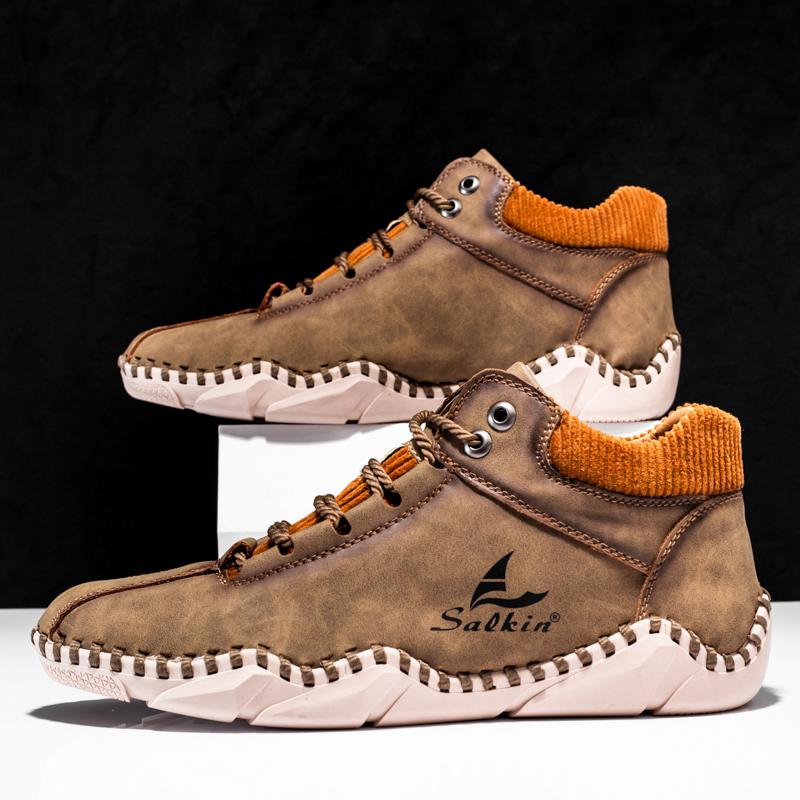 Men Boots Hand-stitching Split Leather Shoes Men Ankle Boots Moccasins Man Casual Shoes