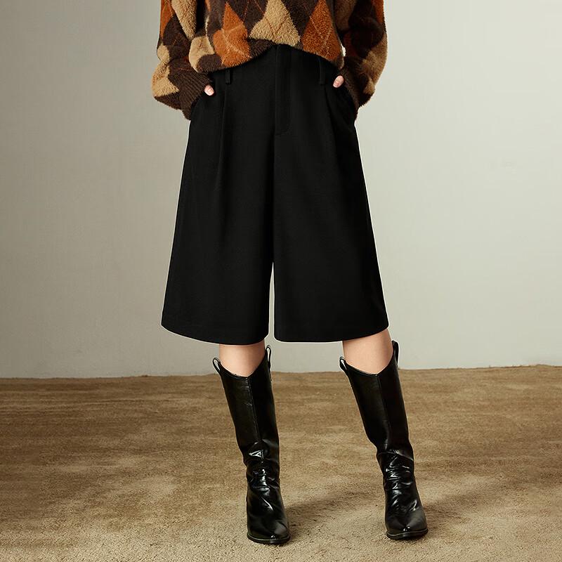 Chuyu Women's Pleated Wide-Leg Wool Blend Cropped Pants