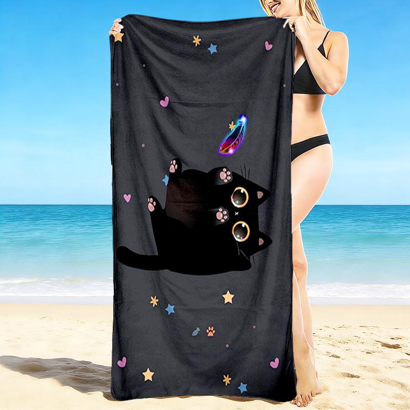 1Pc Space Cat Adventure Beach Towel, Quick Dry, Multi-Use for Beach Pool Gym Yoga Home Travel, Christmas, Halloween, Xmas Gift M928383