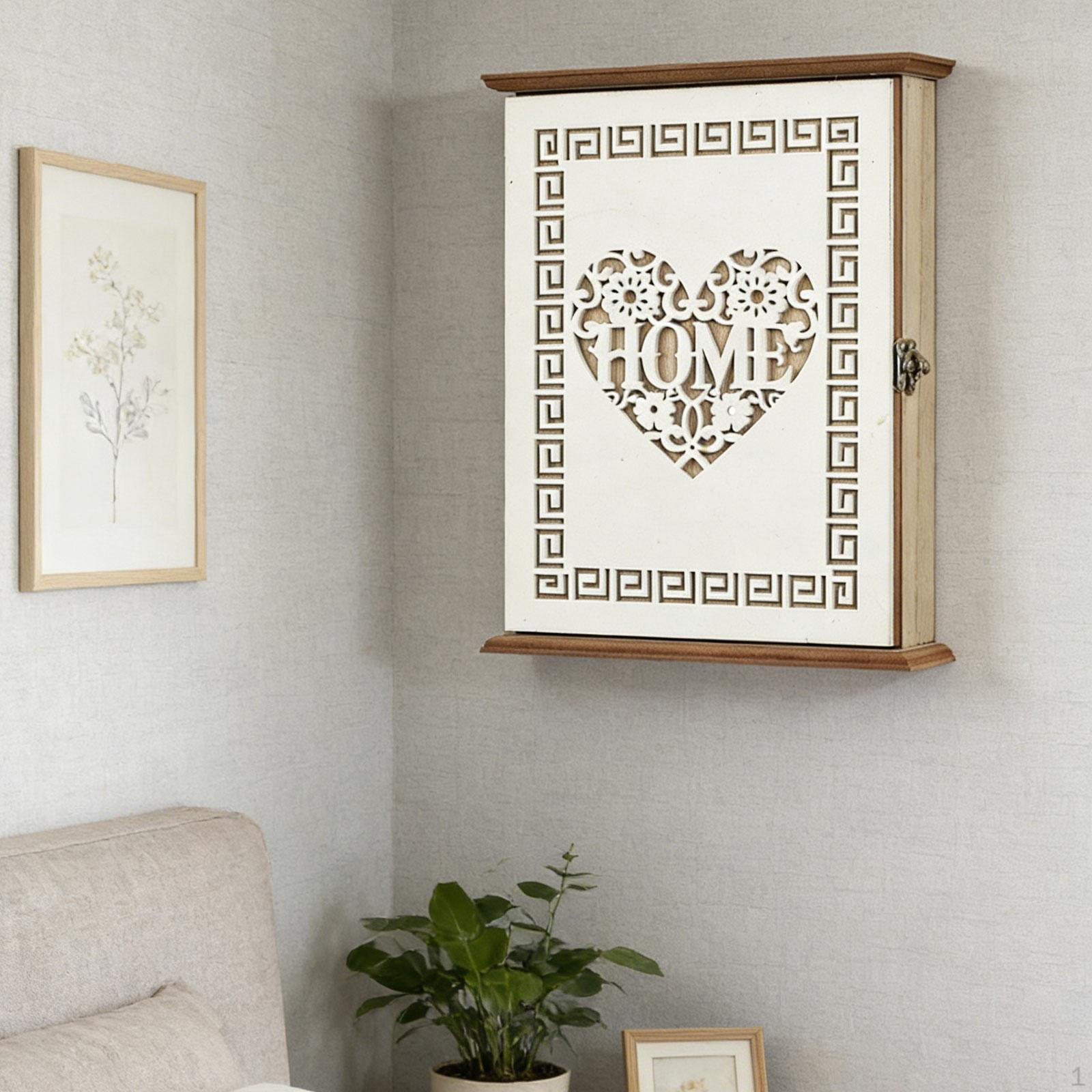 

Decorative Handmade Solid Wood Hanging Key Cabinet with Hooks, Organizer Storage Suitable for Main Love Heart