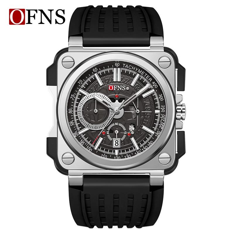 OFNS Men s Fashion Square Chronograph Quartz Watch with Calendar, Water-Resistant and Simple Bar Markers
