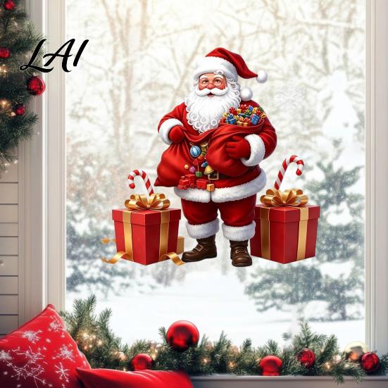 Holiday Glass Stickers Santa Claus Window Static Sticker Reusable Waterproof PVC Christmas Decal Decorative Xmas Decals HD Printing Clings for Home