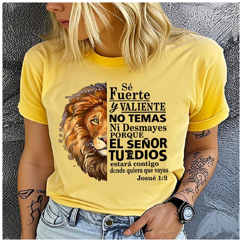 Men Women's Polyester 100% The Lion Bible Print T-shirt Loose Round Neck Casual Short Sleeve Fashion Top  Clothing Summer