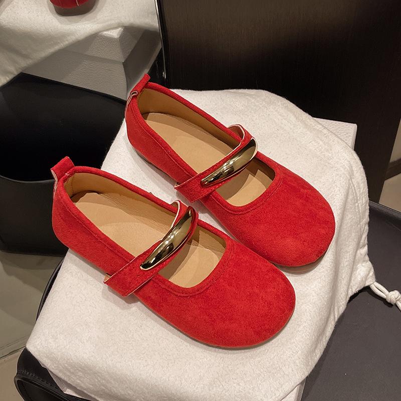 

Вечерний ветер одинарная обувь женская 2025 новая весенняя плоская Мэри Джейн женская обувь мягкая подошва с юбками нежные туфли-бини 40 красный