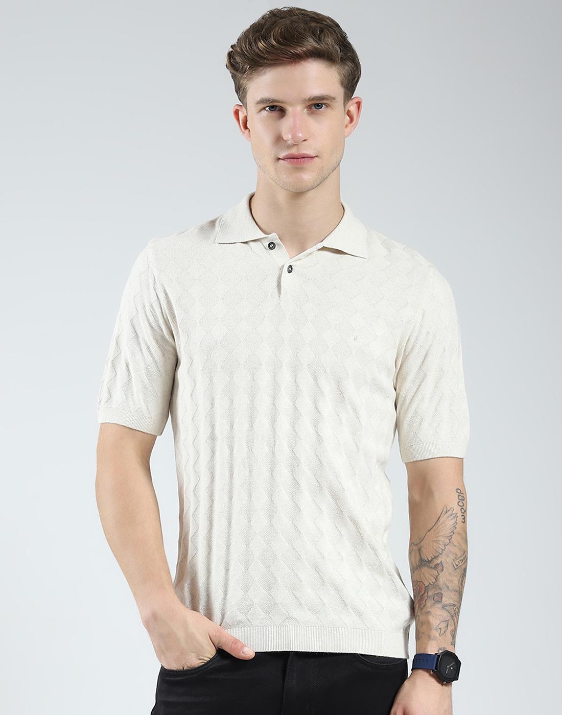 

Мужская футболка Luxuria с самобытным дизайном и воротником-стойкой L бежевый