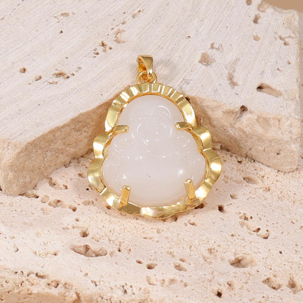 Women s Multi-color Chalcedony Buddha Pendant with Gold-Plated Copper and Diamond Inlay on Clavicle Chain