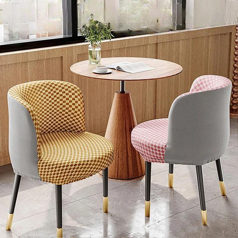 Ice Silk Semi-Circular Chair Cover Short Back Dining Chair Cover Curved Chair Protector for Kitchen Hotel Elastic Seat Cover New
