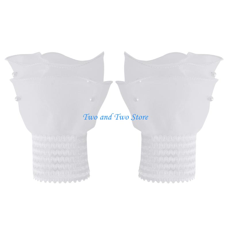 HX6F Stylish Detachable Lace Wrist Cuffs with Pearls Layered Fake Sleeves For Women