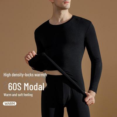 Doppelseitiges Thermounterwäsche-Set aus Modal für Herren – Homewear mit Rundhalsausschnitt für Herbst/Winter.