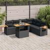 Vidaxl 7-Cz. Möbelset mit Kissen, Schwarz, Polyrattan und Akazie
