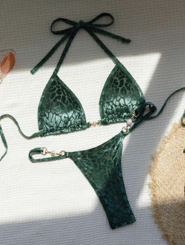 2025 Pearl Leopard Print Sexy Thong Swimsuit