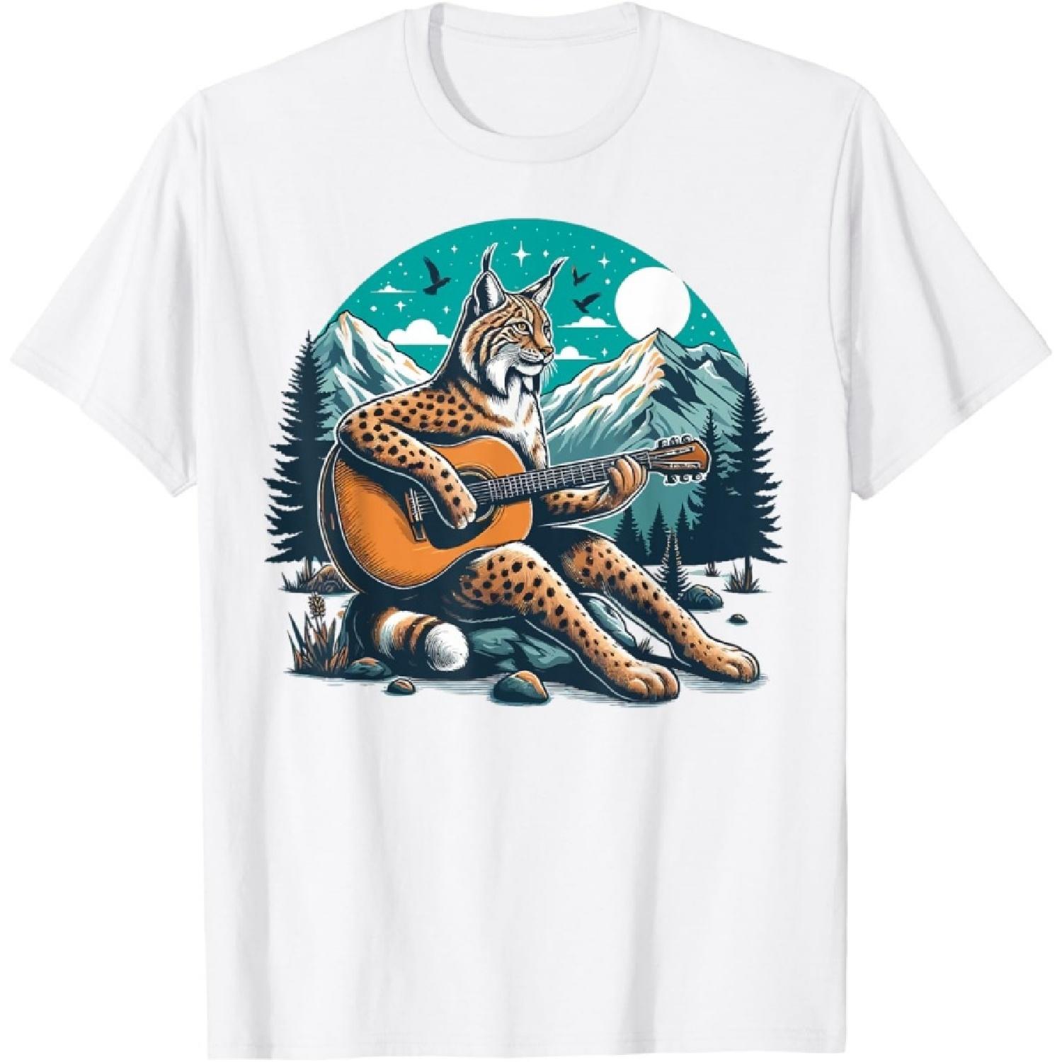 Ночная Группа Гитара Дикий Кот Рысь Рысь Каракал Кошка Футболка XXXXXL белый