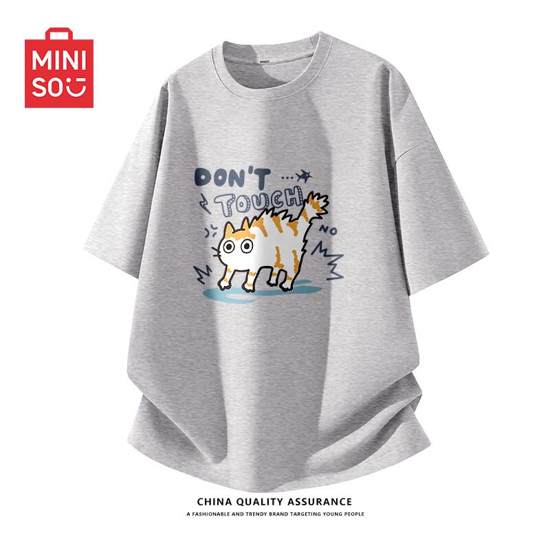 MINISO Men s Cartoon Cat Print Cotton T-Shirt 5XL