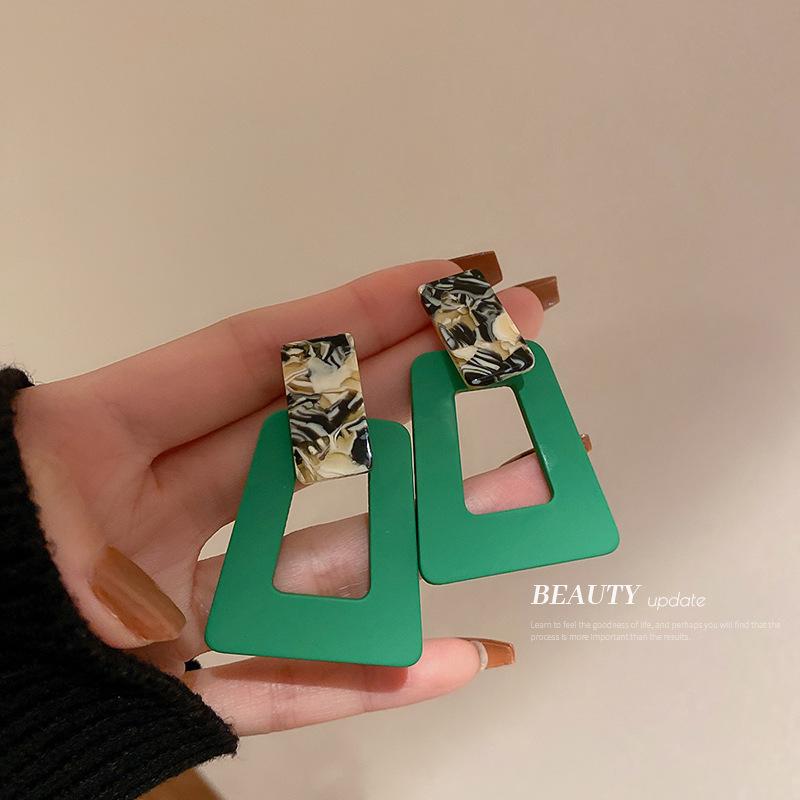 Retro Exaggerated Acrylic Earrings Korean Version Geometric Rhombus Long Earrings Fashion Temperament New Earrings Women