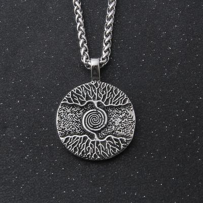 Norse Mythology Viking Yggdrasil Tree Necklace Mens Nordic Compass Wolf Gungnir Protection  Pendant