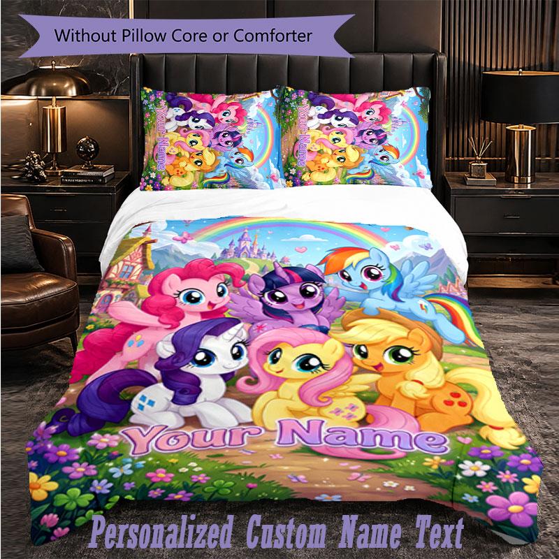 Personalized 3Pcs Bedding SetMy Little Pony Custom Text Duvet Cover Pillowcase Set Bedroom Gift