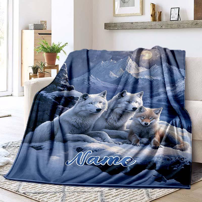 Three Wolves Customize Your Name Blanket Used For Chair Office Sofa Bed Camping Soft And Warm Giving Friends And Relatives Birthday Graduation Gift