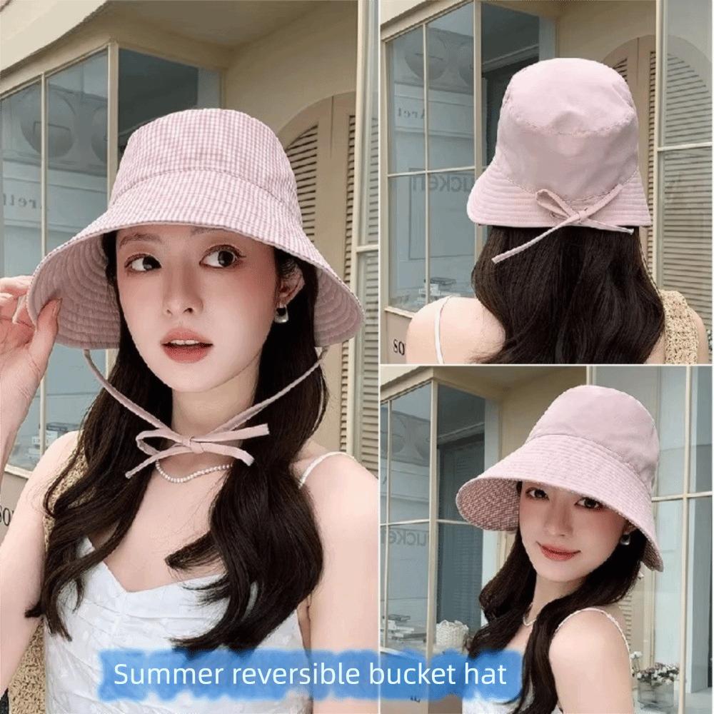Double-Sided Fisherman Hat Wide Brim Bucket Cap Casual Sun Hat Women