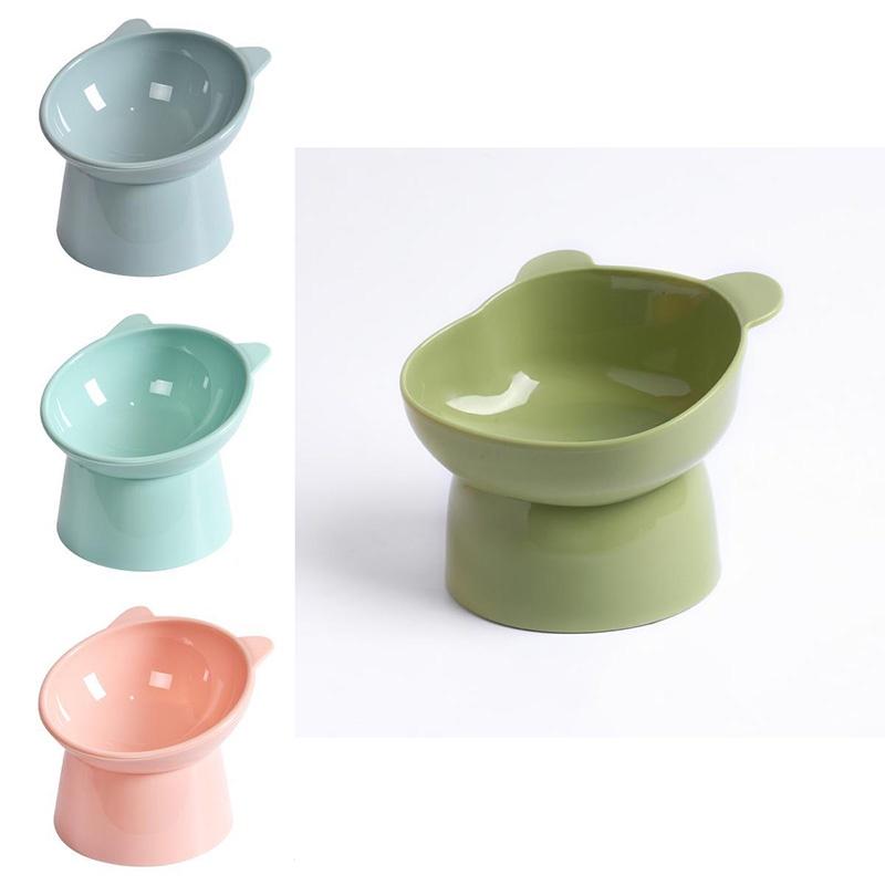 High-legged Cat Bowl Nordic Style Cartoon Neck-guard Anti-overflow Plastic Elevated Prevent Cervical Disease Pet Bowl