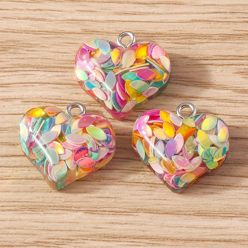 

10Pcs/Set Kawaii Resin Glitter Heart Charms For Earring Bracelet Necklace Handmade Diy Jewelry Making Accessories