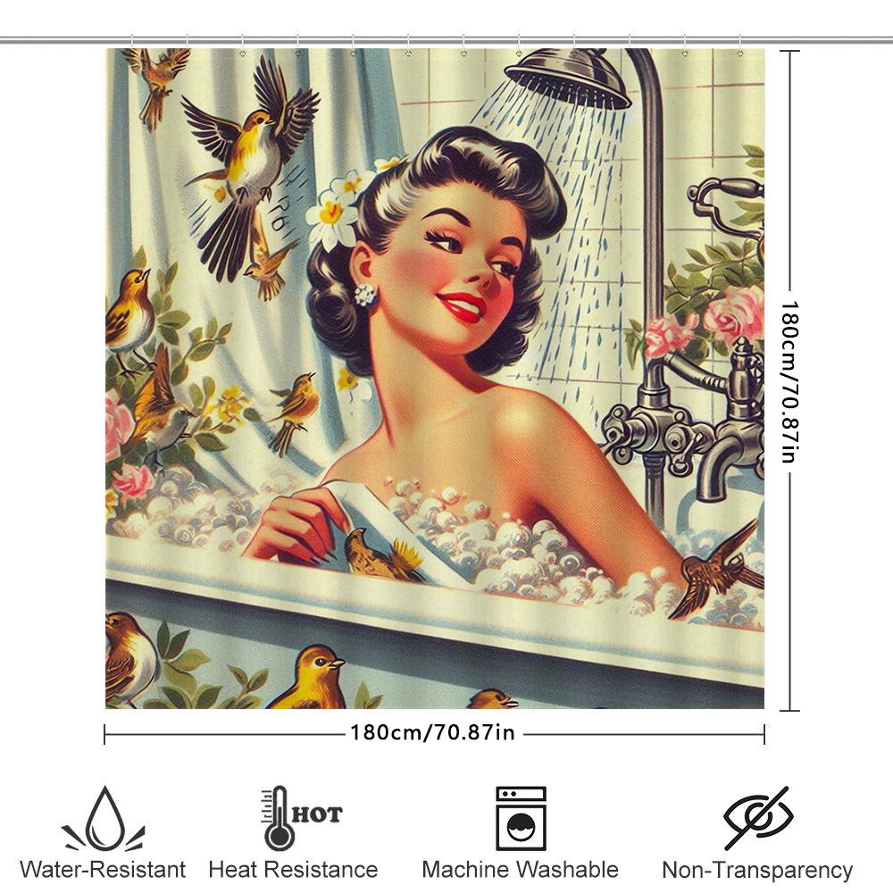 Vintage Style Bathtub Shower Curtain With Birds Print Bath Decor Home Decoration Waterproof Fabric For Bathroom Multiple Sizes A