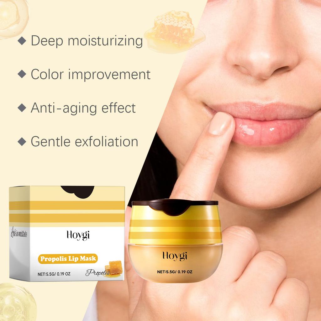 Propolis Lip Mask Reduces Lip Lines, Prevents Dryness and Cracking, Moisturizes and Hydrates, Elasticizes and Nourishes Lips, Lip Care Mask