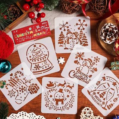 6er-Pack/Set Wiederverwendbare Schablonen zum Malen Weihnachtsbaum-Schablone Hohl-Zeichnungsschablonen Lernschablonen Weihnachtsmuster