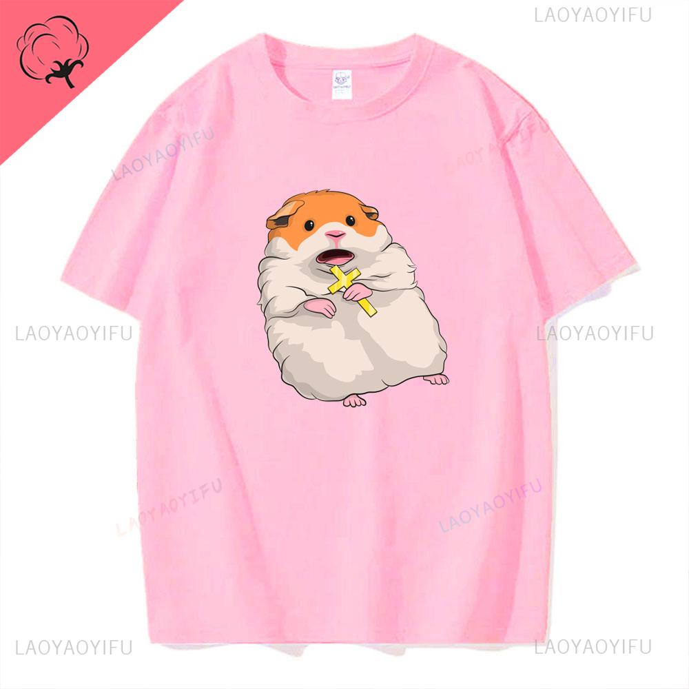 Hamster with A Mouth Full of Food Graphic T Shirts Women Kawaii Funny Cartoon Tshirt Casual High Quality Cotton Unisex Shortsleev
