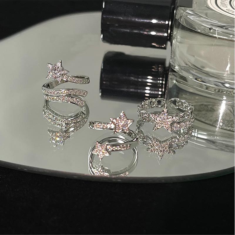 Meteor Ring Female Niche Design Light Luxury High Sense Cold Wind Inlaid Zircon Small Fragrant Wind Star Opening