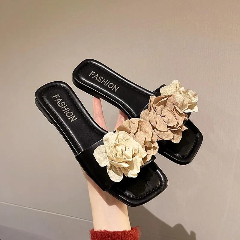 Fashion Ladies Shoes 2025 High Quality Peep Toe Women's Slippers Fashion Floral Daily Slippers Women Summer Plus Size Solid Flat Sandals