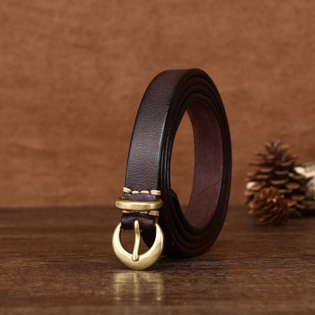 1.8Cm Women'S Belt First Layer Cowhide Trendy Retro Leather Belt Personalized Fashion Narrow Cross-Border Products