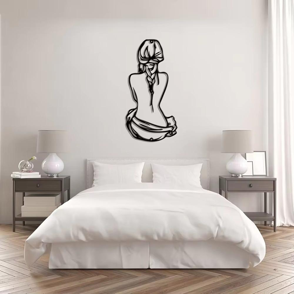 Braid Hair Woman Wall Sign Minimalist Line Art Metal Decor, Modern Woman Shape Wall Art, Stylish Home Accent & Housewarming Gift