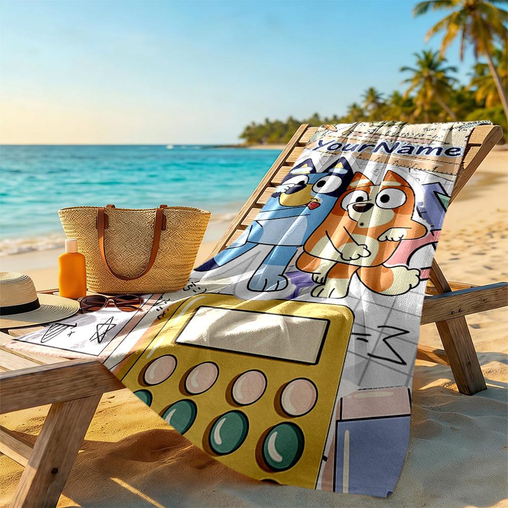 Bluey Personalized Name Beach Towel Soft Durable Quick-Dry For Beach Bathroom Outdoor Swimming Pool Camping Picnic Yoga Diving Vacation Accessories